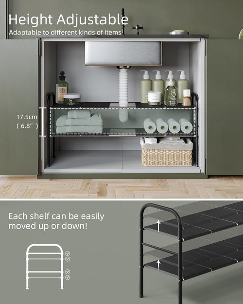 2 Tier Expandable Under Sink Organizer Shelf with 8 Removable Panels A37371