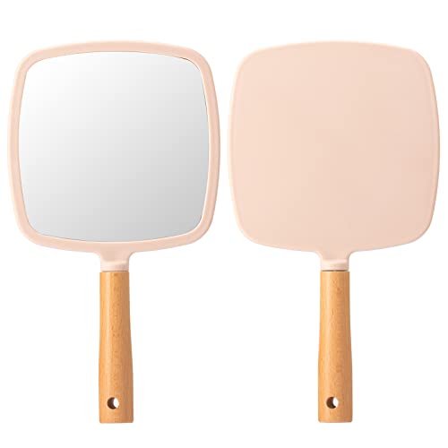 Hand Held Wood Mirror with Handle S9585