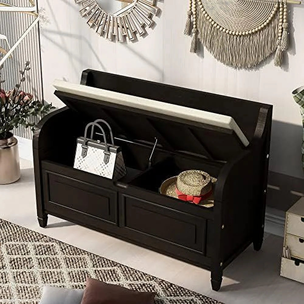 Brown Cushion Shoe Bench with 2 Doors Cabinet I1551