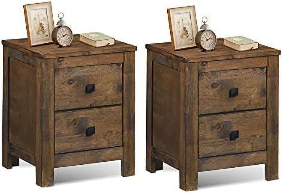 Rustic Wooden Nightstand with 2 Sliding Drawers Y1299