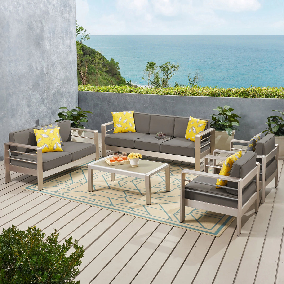 7-Seater Aluminum Patio Sofa Set with Coffee Table K8674