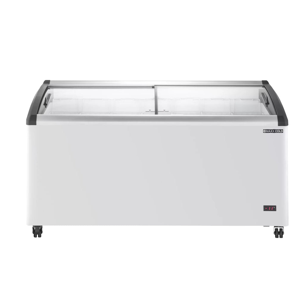 White Curved Glass Top Chest Freezer with 7 Wire Baskets N7369