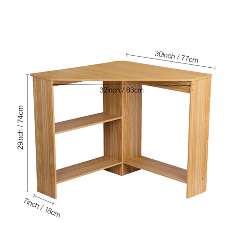 Light Brown Corner Desk with Drawers and Open Shelves J6770