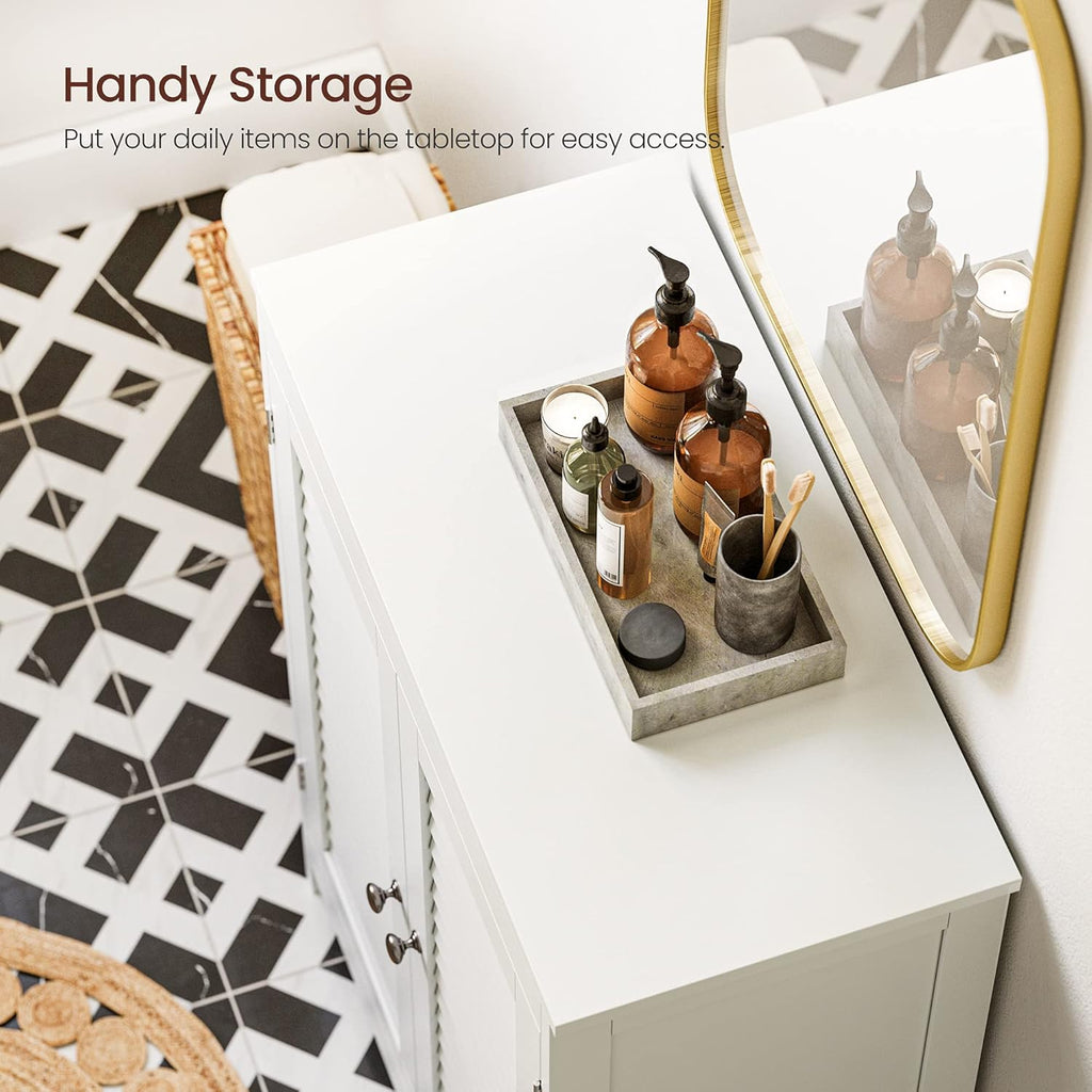 White Bathroom Storage Cabinet with Double Shutter Doors and Adjustable Shelf B4464