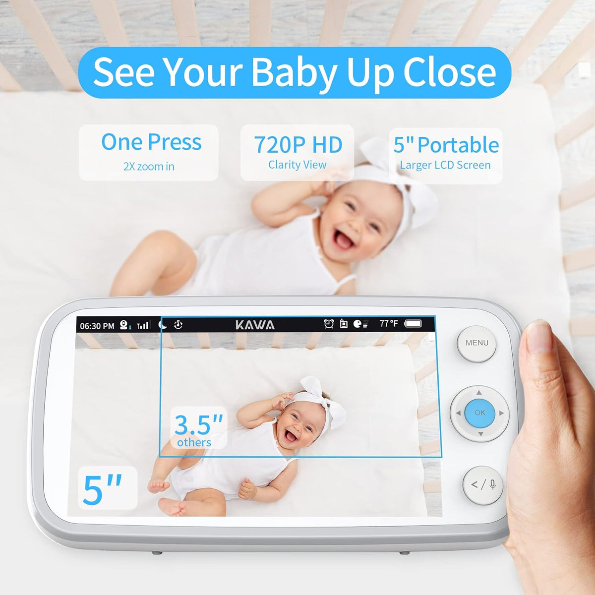 5 720P HD Video Baby Monitor with Night Vision and 2-Way Audio V460161