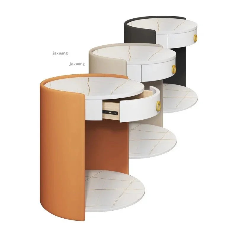Round Leather Bedside Table Nightstand Q684