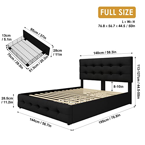 Black Queen Upholstered Platform Bed Frame with 4 Storage Drawers N13042