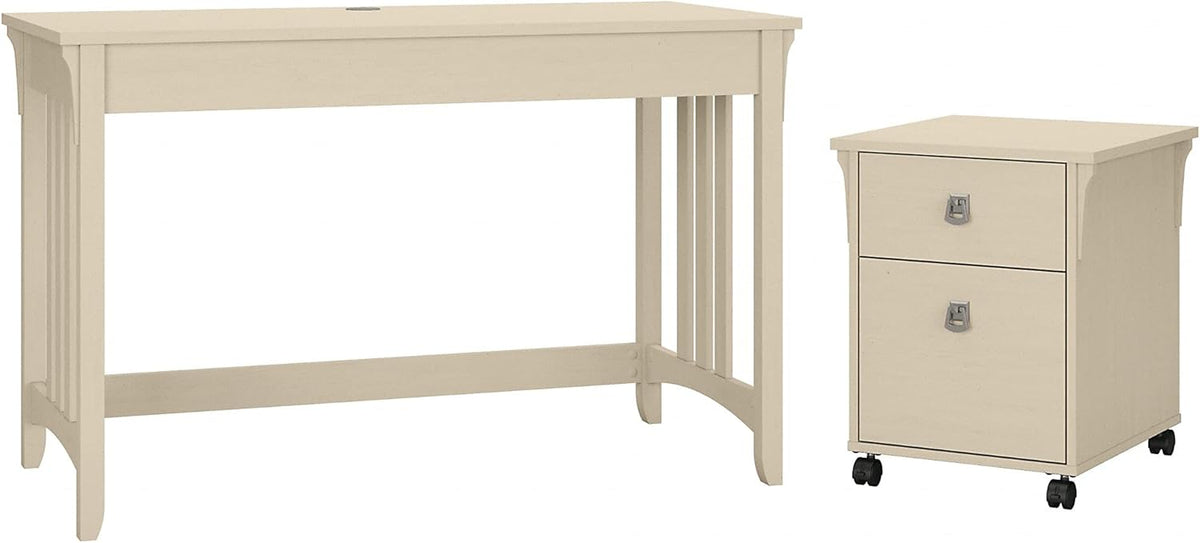 Antique White Writing Desk with 2 Drawer Mobile File Cabinet G8871