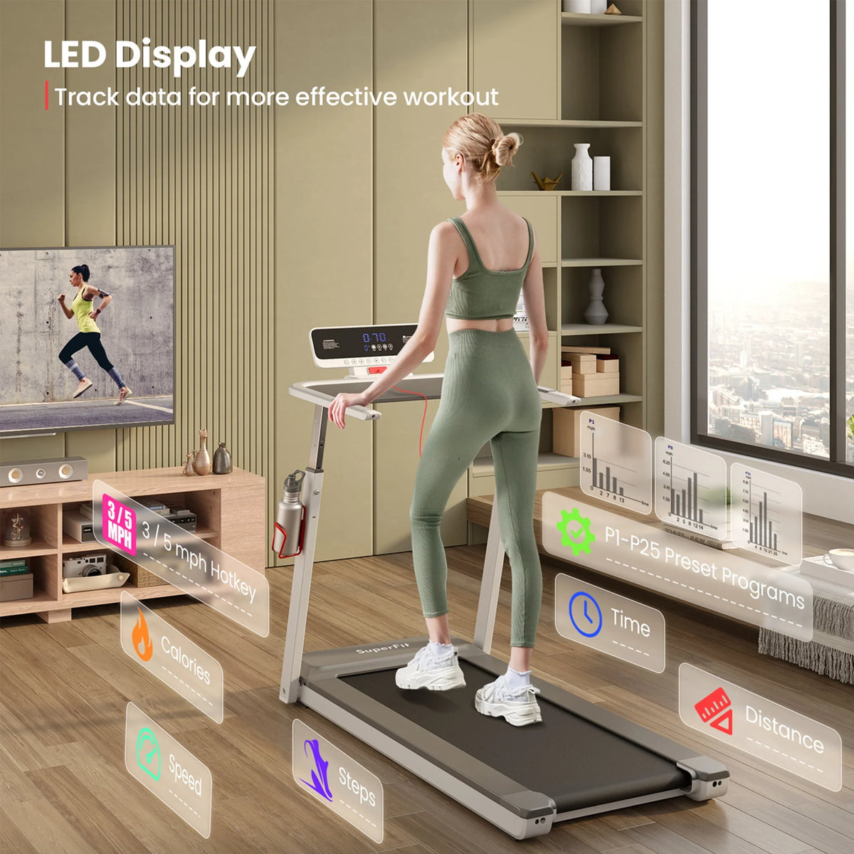 Folding Treadmill Adjustable Height Black C646524