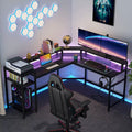 Black L-Shaped Gaming Desk with LED Strips M8459