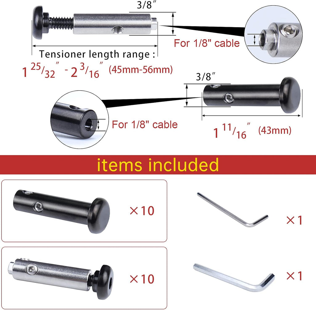Black Cable Railing Kit 10Set 1/8 Turnbuckle Tensioner G99256