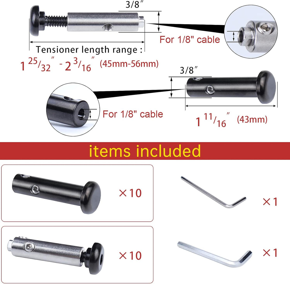 Black Cable Railing Kit 10Set 1/8 Turnbuckle Tensioner G99256