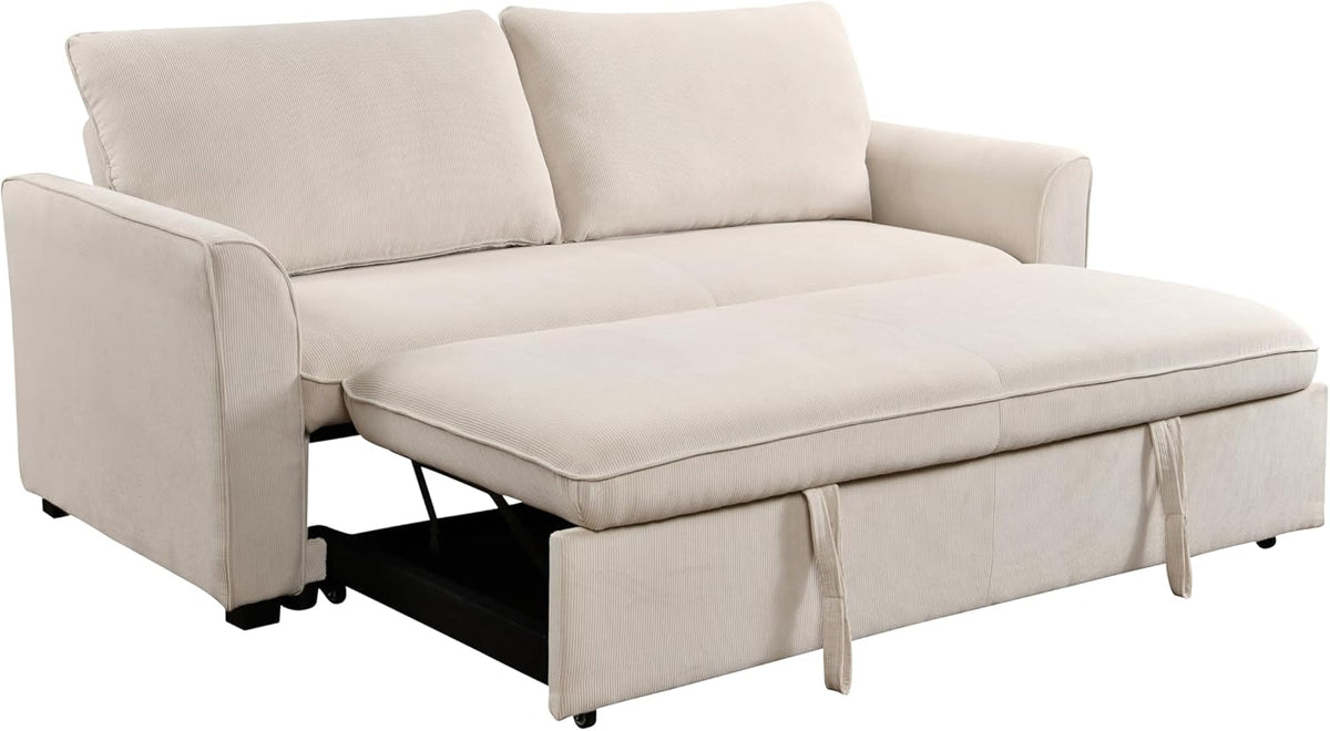 Beige 78 Inch Convertible Sleeper Sofa Bed with Pullout Bed S1447