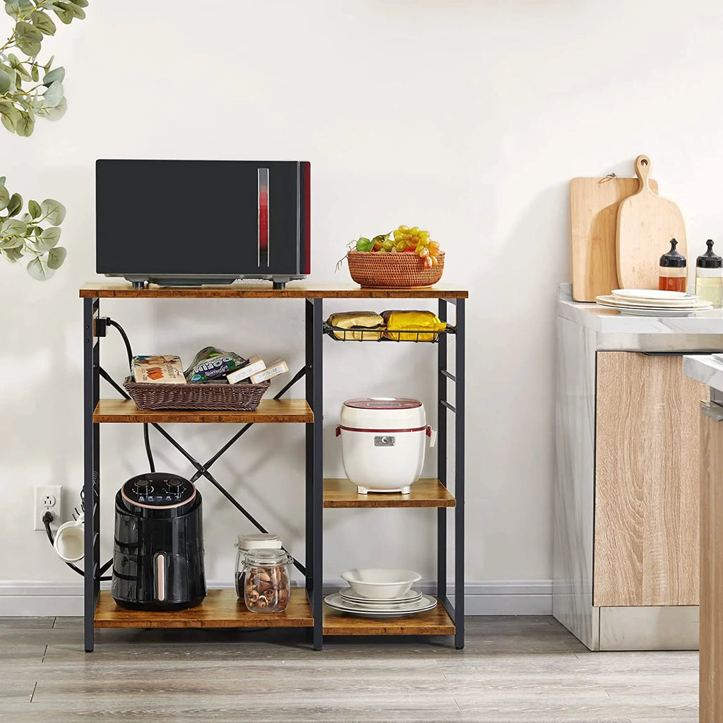 Rustic Brown Bakers Rack with Power Outlet Q47987