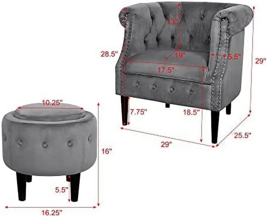 Mid-Century Velvet Accent Chair with Ottoman E29304