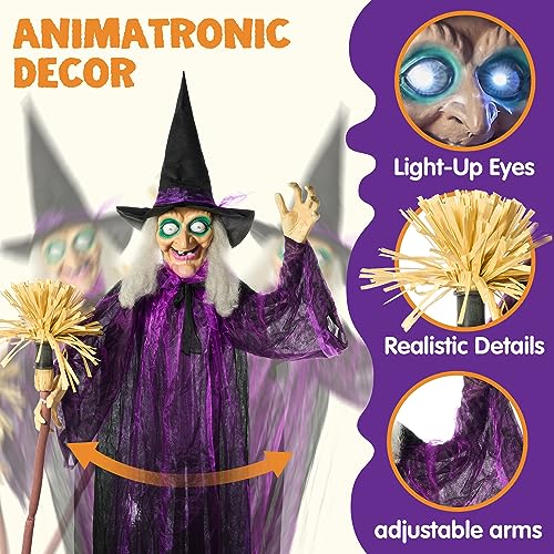 72" Animated Witch Halloween Decoration with LED Eyes and Sound V6743
