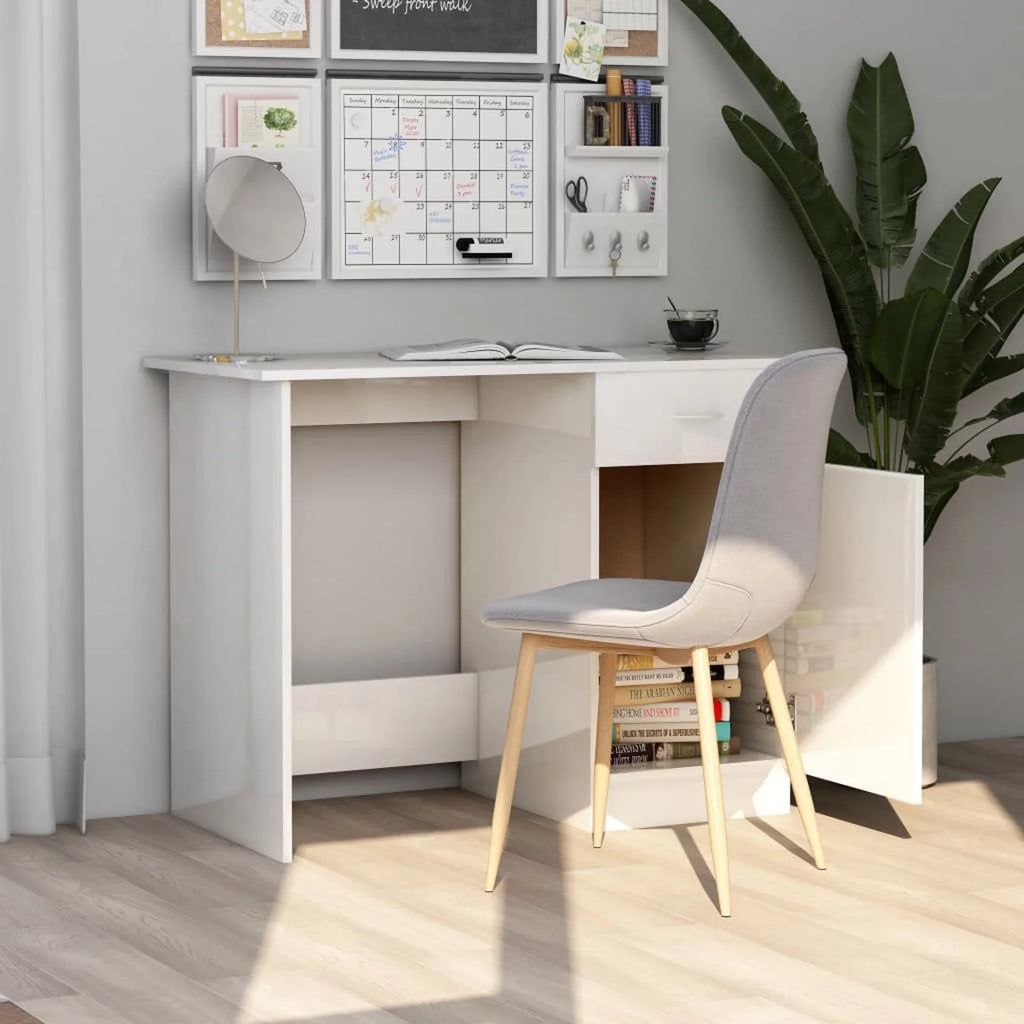 High Gloss White Engineered Wood Desk V4086