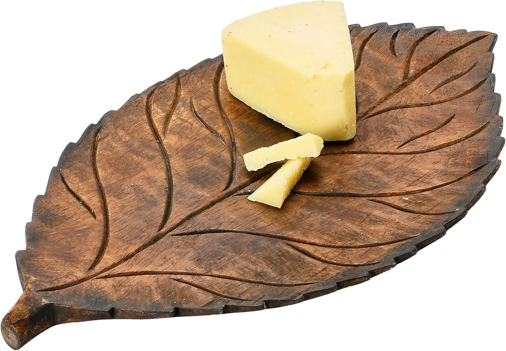 Hand-Carved Mango Wood Leaf Tray, Brown Pack of 2 A2446