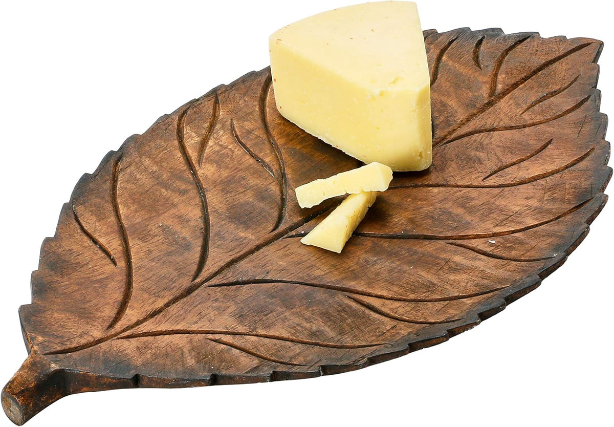 Hand-Carved Mango Wood Leaf Tray, Brown Pack of 2 A2446