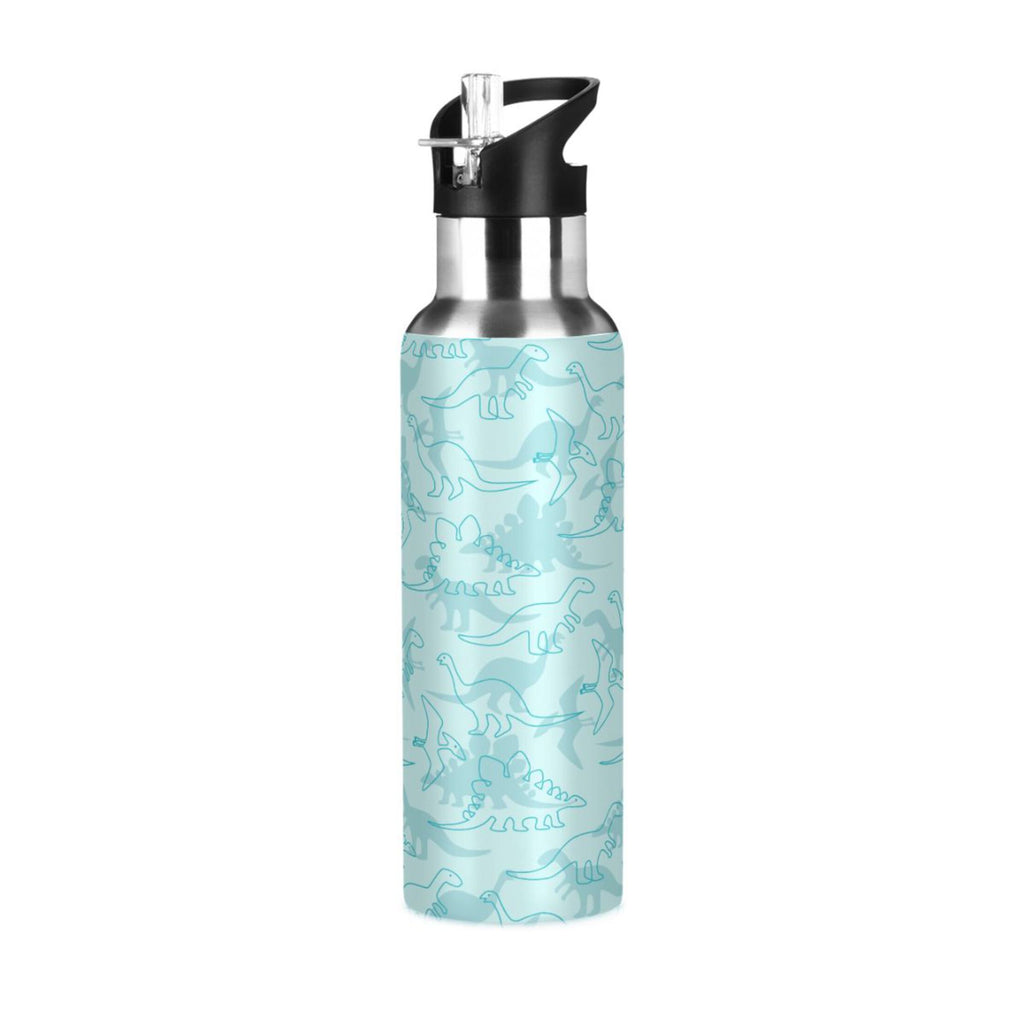 Dinosaur Green Pattern Stainless Steel Insulated Water Bottle with Straw Lid Y9263