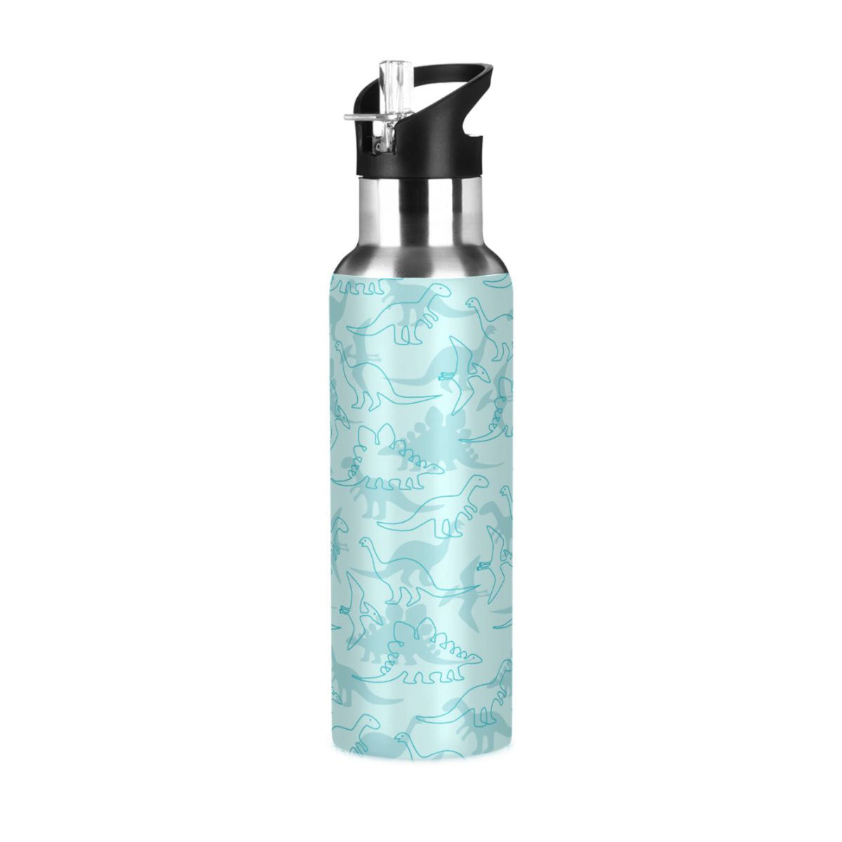 Dinosaur Green Pattern Stainless Steel Insulated Water Bottle with Straw Lid Y9263