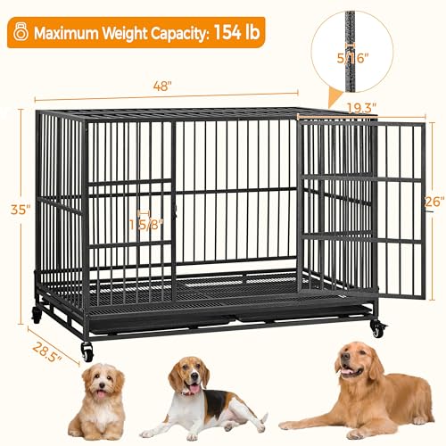 48'' XXL Dog Crate with 2 Doors Lockable Wheels B646