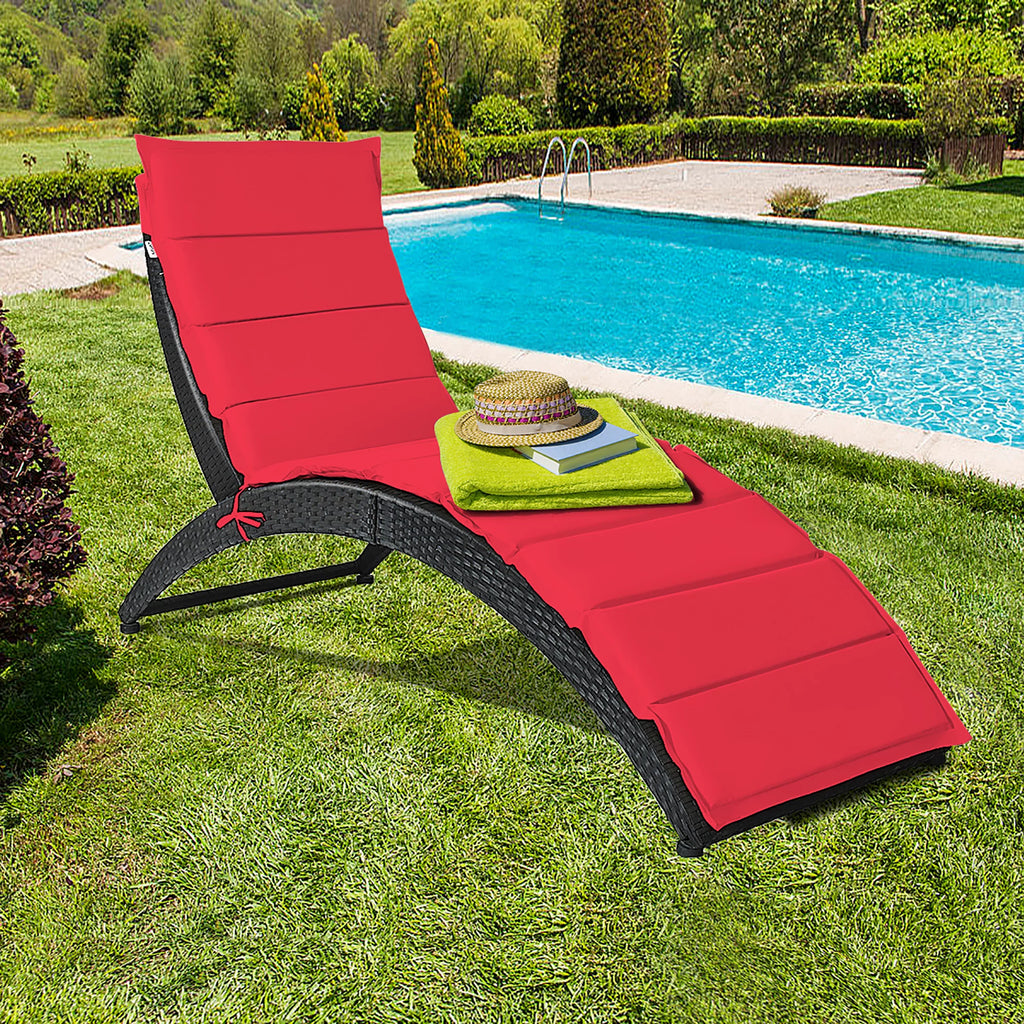 Folding Patio Rattan Lounge Chair Chaise Cushioned Red L8352