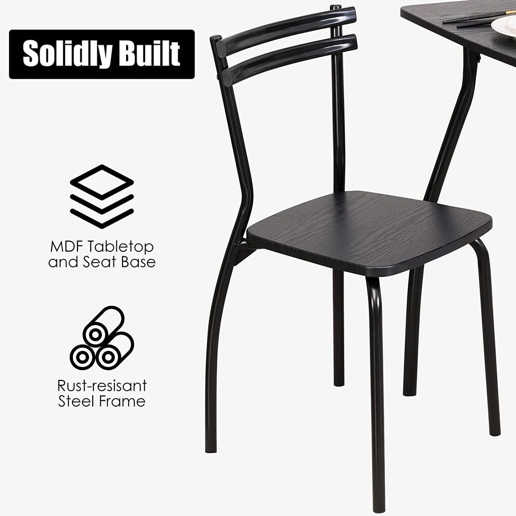 5 Piece Kitchen Dining Table Set with 4 Chairs Black E660