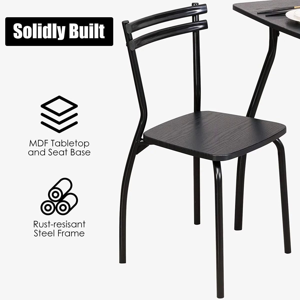 5 Piece Kitchen Dining Table Set with 4 Chairs Black E660
