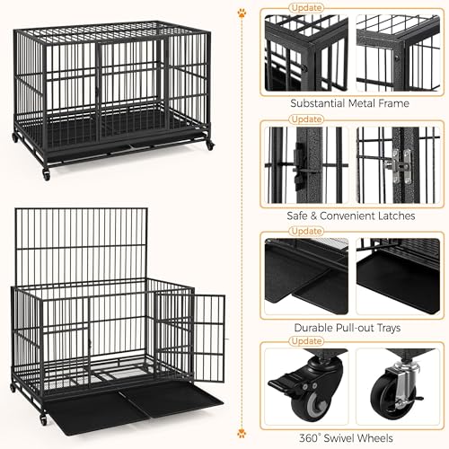 48'' XXL Dog Crate with 2 Doors Lockable Wheels B646