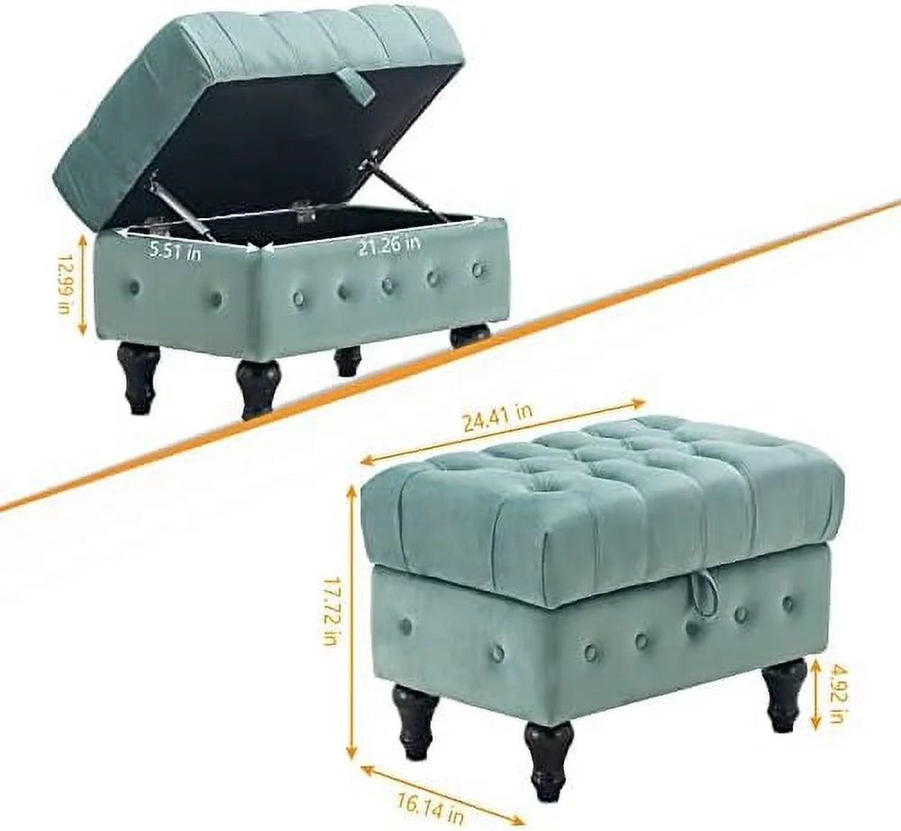 Rectangular Velvet Tufted Ottoman L65052