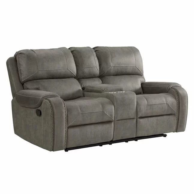 Gray Fabric Dual Reclining Loveseat with Storage Console M5032