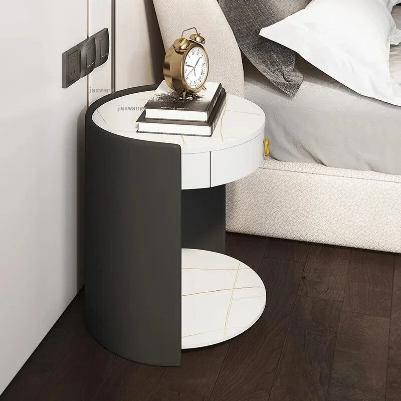 Round Leather Bedside Table Nightstand Q684