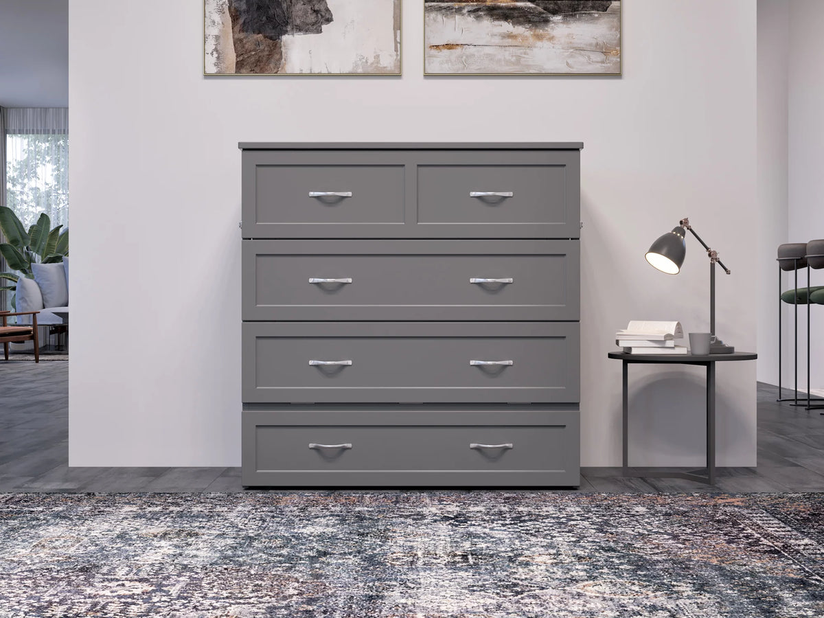 Twin XL Solid Wood Murphy Bed Chest with Mattress, Drawer & Charger, Grey C1757