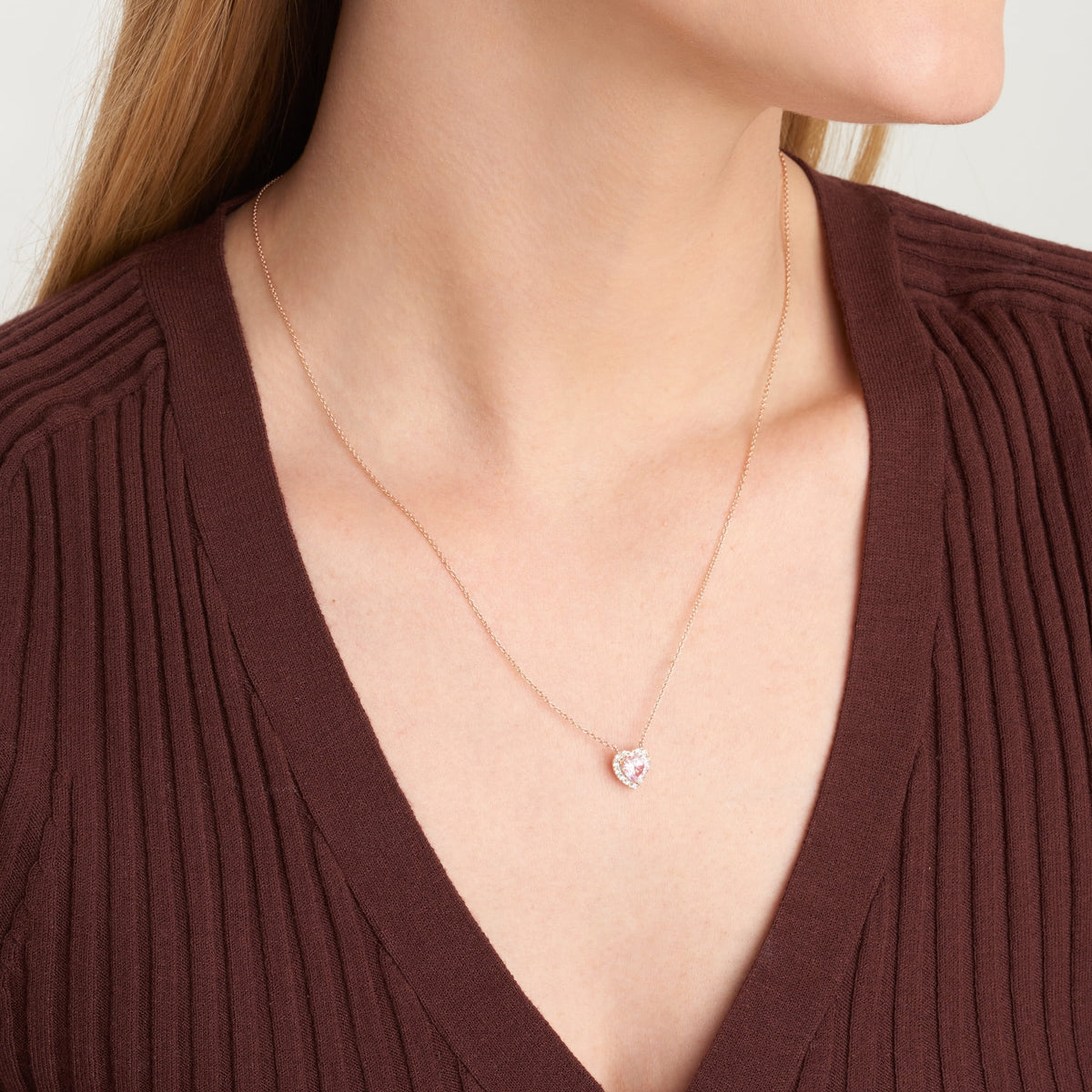Lab Grown Diamond and Created Pink Sapphire Sterling Silver Necklace U4089