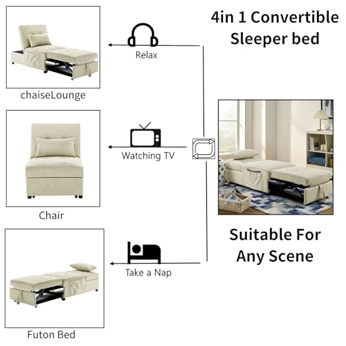 Beige Breathable Fabric Convertible Sleeper Chair Bed Z570839