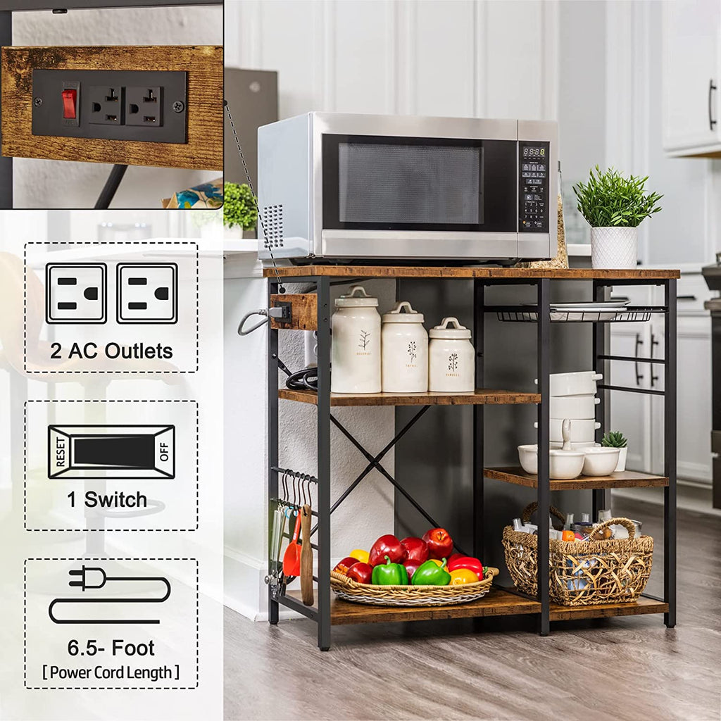 Rustic Brown Bakers Rack with Power Outlet Q47987
