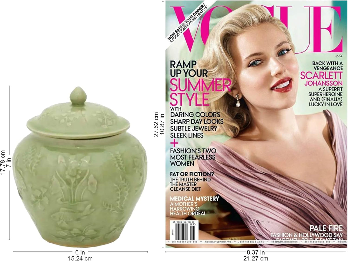 Green Floral Celadon Ceramic Jar U198218
