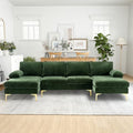 Green Chenille 4 Seater U-Shaped Sectional Couch with Double Chaises and Metal Legs N886