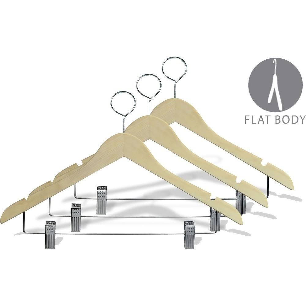 Natural Finish Wooden Hangers with Clips, Box of 50 O629