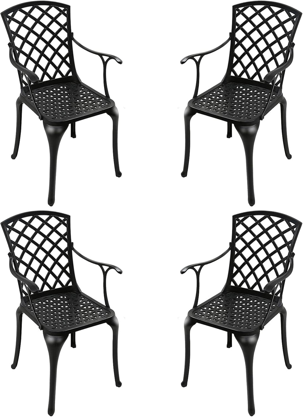 Black Cast Aluminum Outdoor Dining Arm Chairs, Set of 4 Q834627