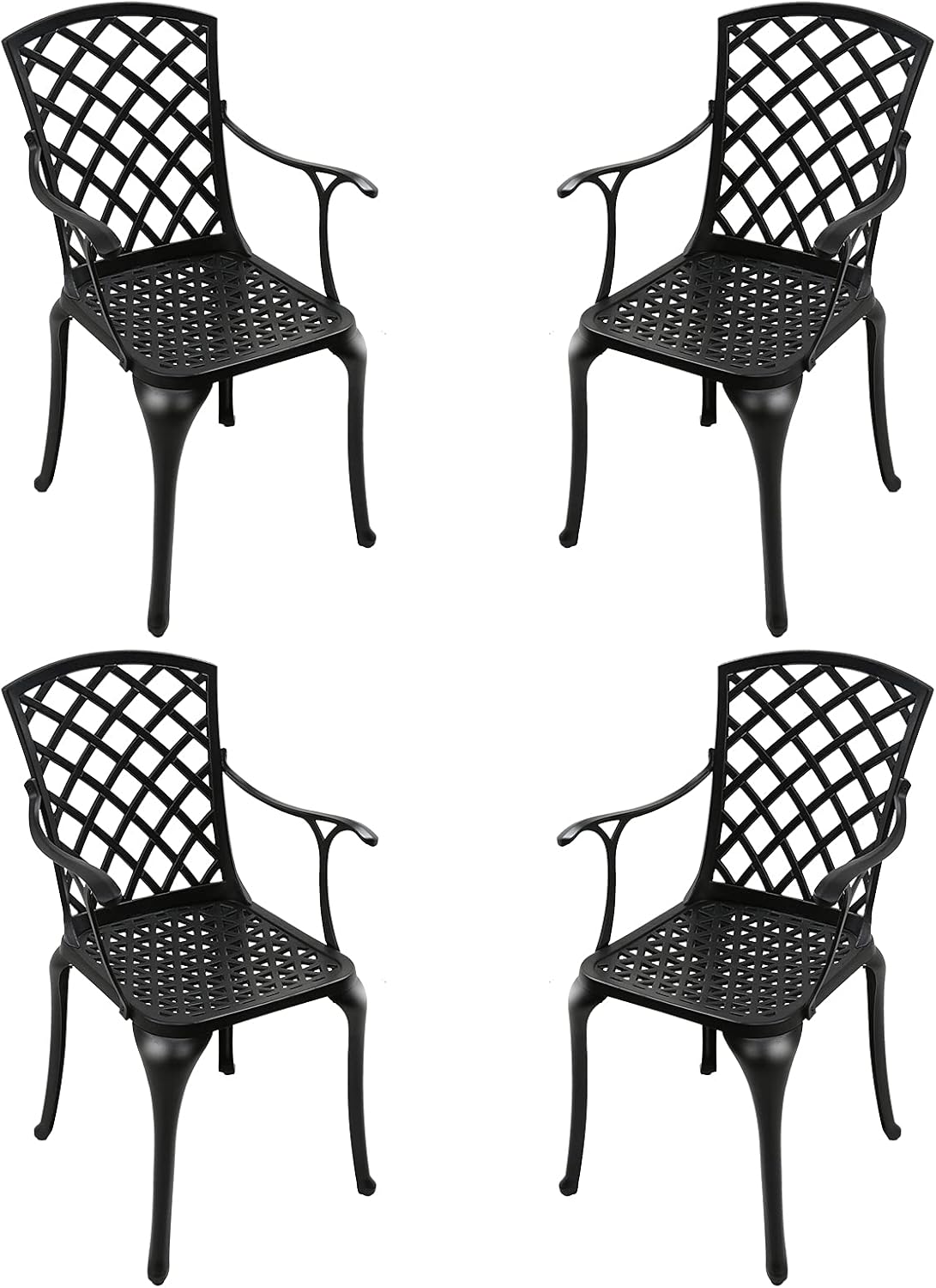 Black Cast Aluminum Outdoor Dining Arm Chairs, Set of 4 Q834627