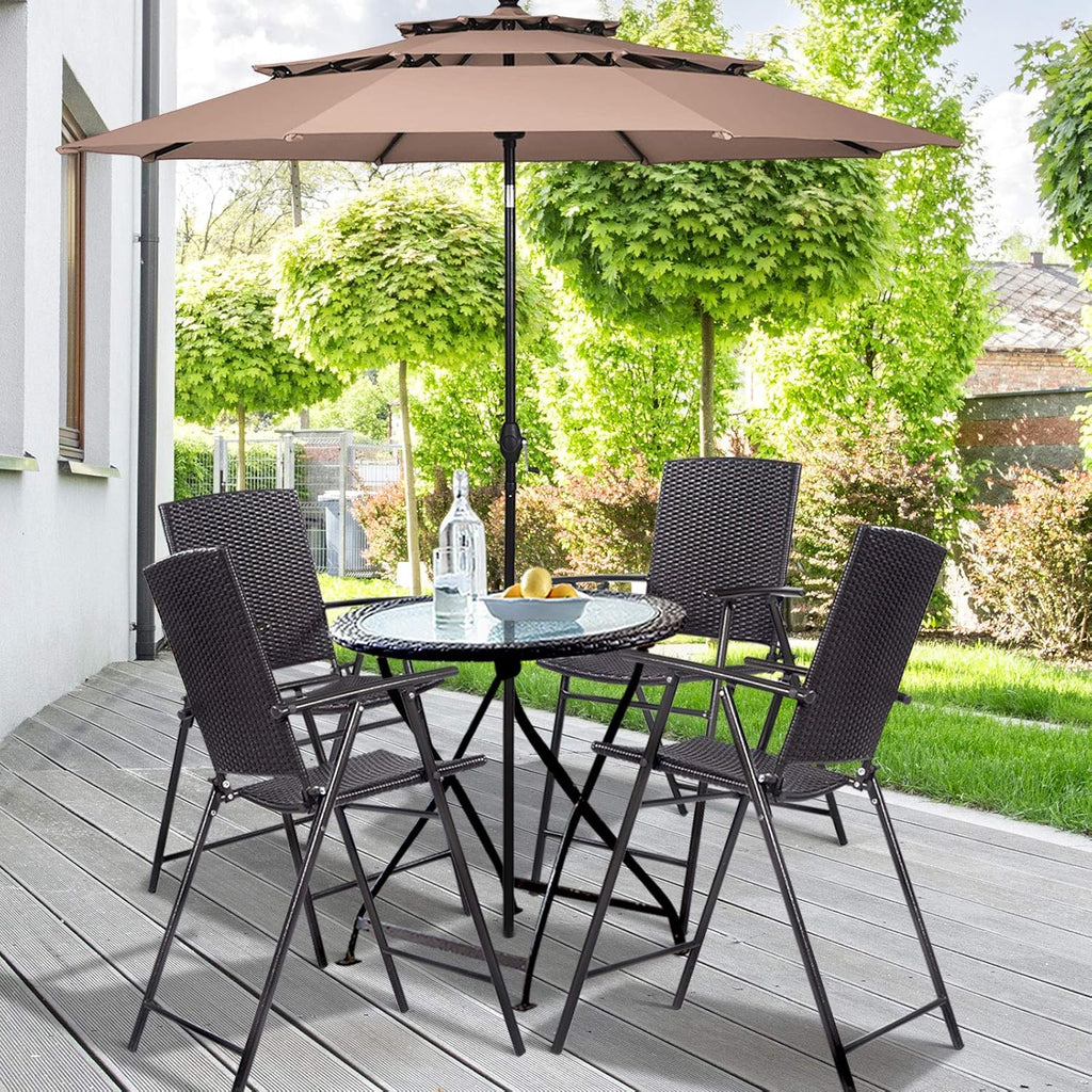 Set of 4 Folding Wicker Rattan Bar Stools with Back X739