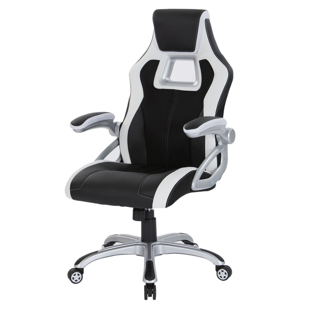 Black Chair with White Trim and Silver Base V4350