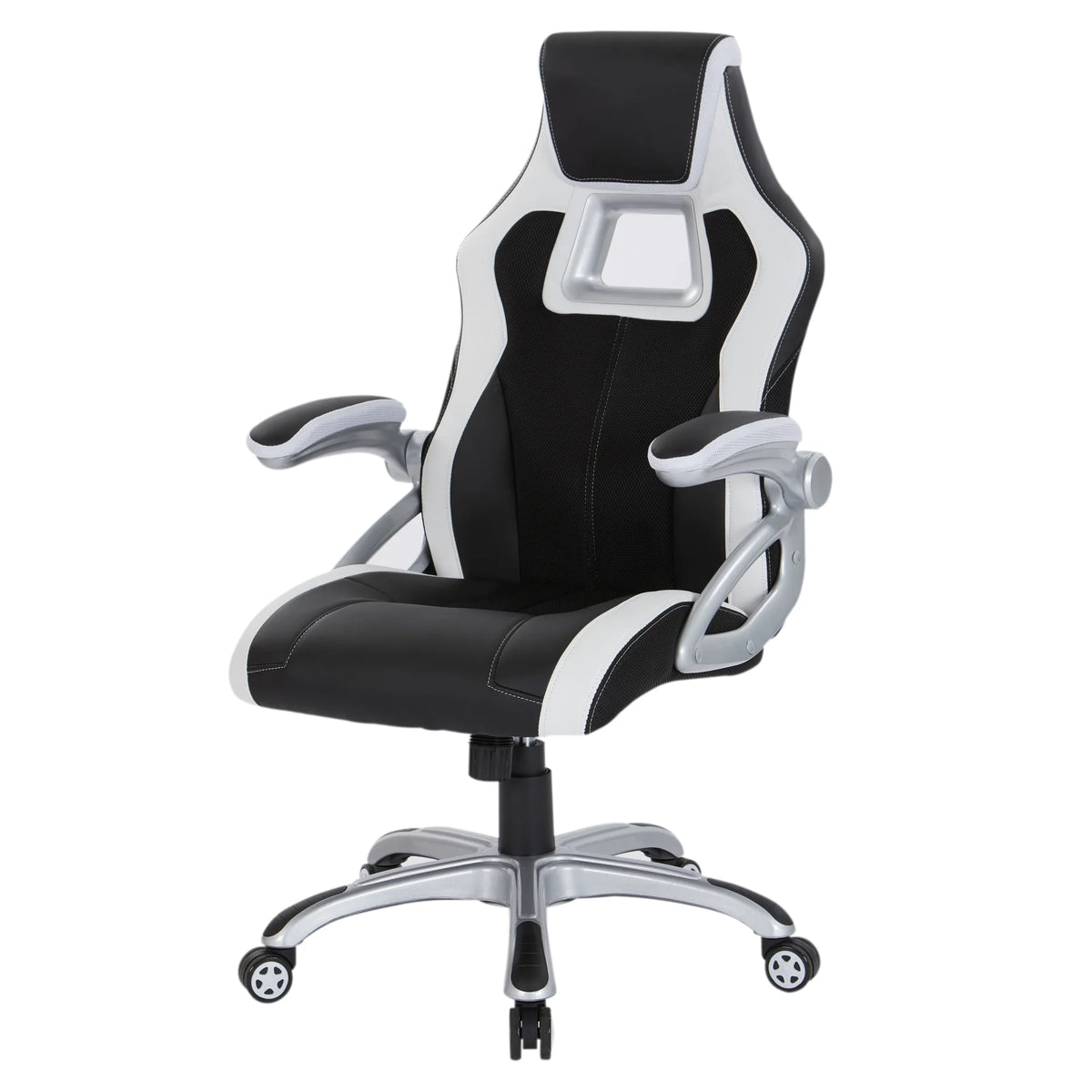 Black Chair with White Trim and Silver Base V4350