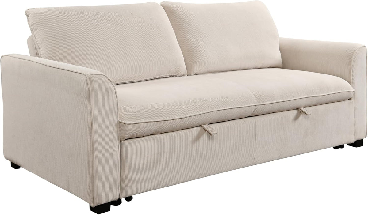 Beige 78 Inch Convertible Sleeper Sofa Bed with Pullout Bed S1447