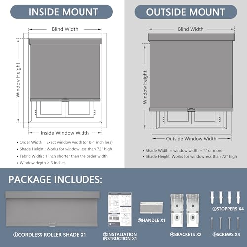 White 20" W x 72" H Cordless Blackout Roller Shades C896342