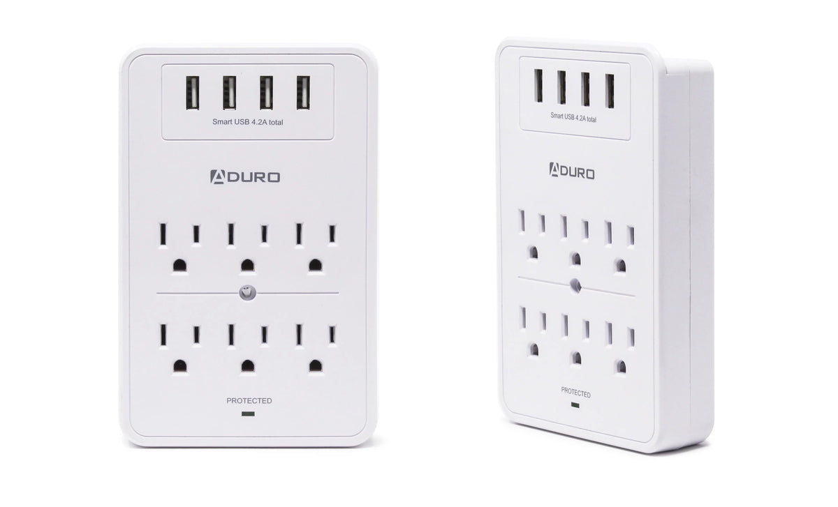 White 6 Outlet Power Strip with USB Wall Mount W9216