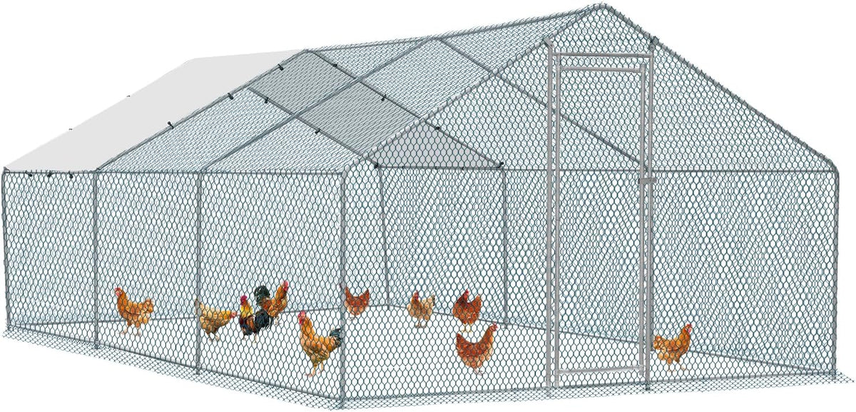 20 x 10 ft Metal Chicken Coop with Waterproof Cover V99044