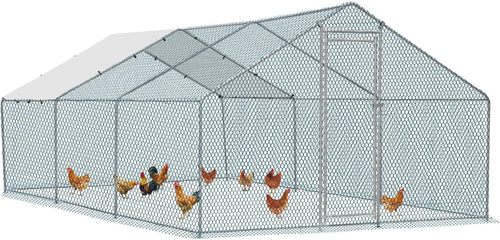 20 x 10 ft Metal Chicken Coop with Waterproof Cover V99044